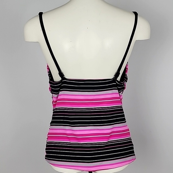 BAKU Australia Tankini Swim Top Pink Black Stripes Ruched Waist Size 11/12 - Picture 3 of 14
